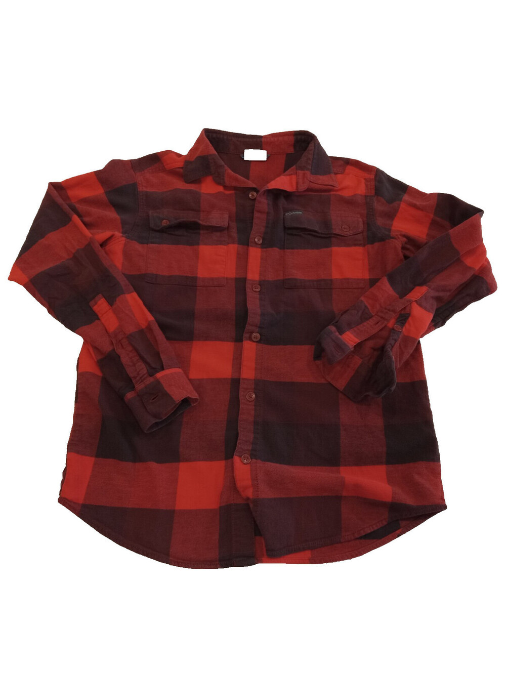 Columbia Flannel Shirt Mens Small S Red Black Buffalo Plaid Long Sleeve Button